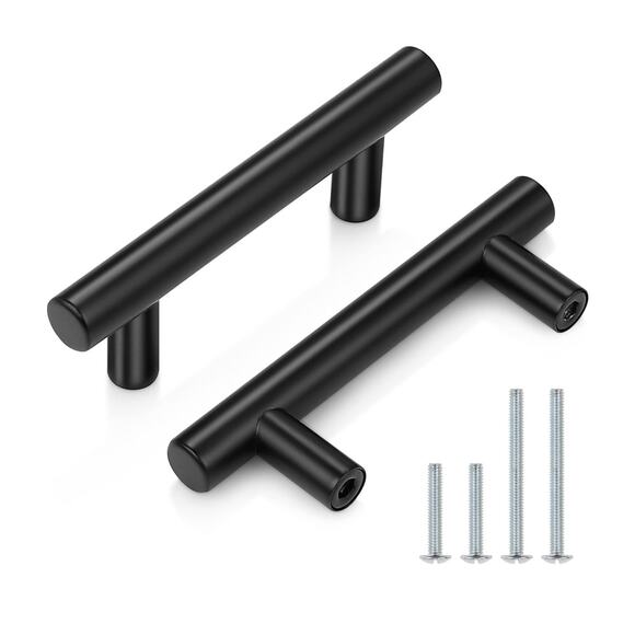 Probrico 10 Pack Flat Black Modern Cabinet Handles, Drawers T Bar, Dresser Pulls - Picture 1 of 8